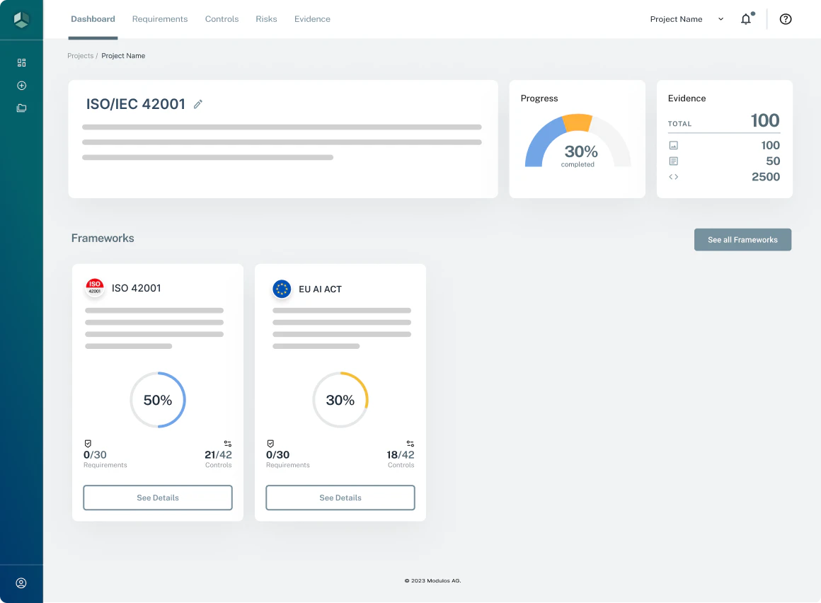 screenshot of Modulos AI Governance Platform
